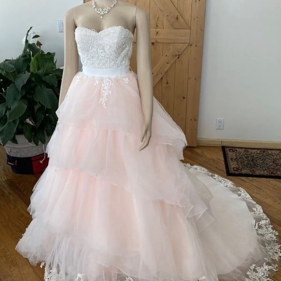 COPY - Emily Hart Bridal Lace Pink Gown Dress Wedding - Picture 2 of 15